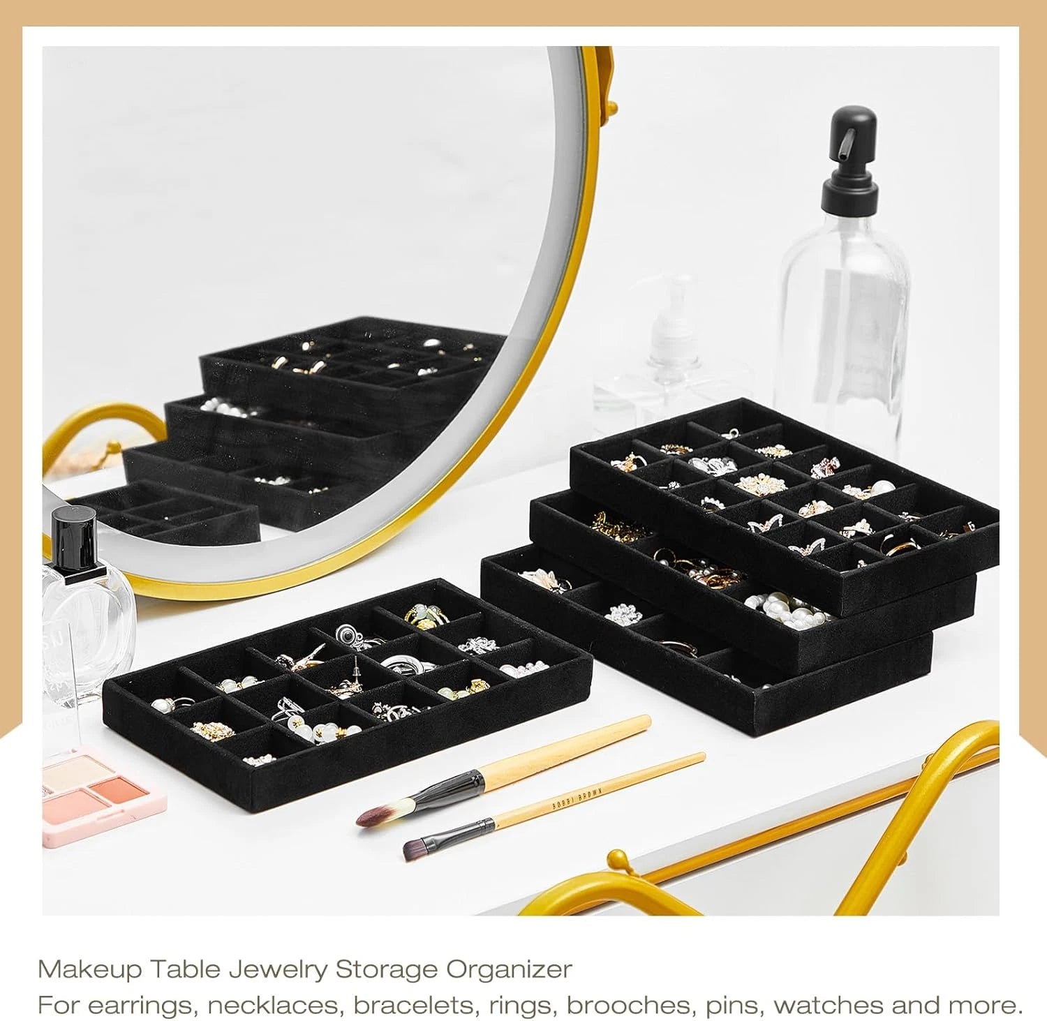 12 Pcs Jewelry Tray Velvet Stackable Jewelry Organizer Trays Divided Earring Acc | eBay