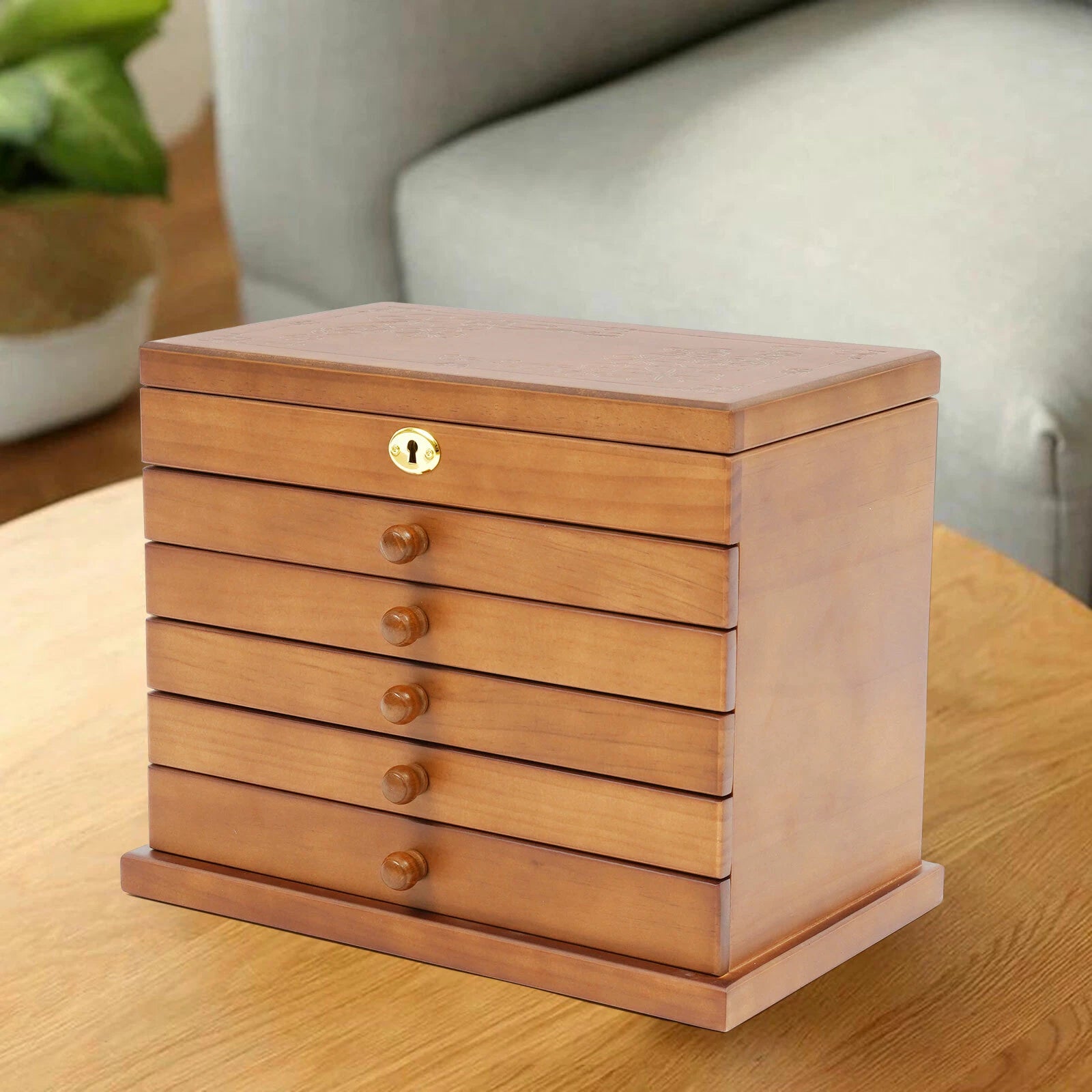6 Layers Wooden Vintage Jewelry Storage Box Four-leaf Clover Carving Organizer | eBay