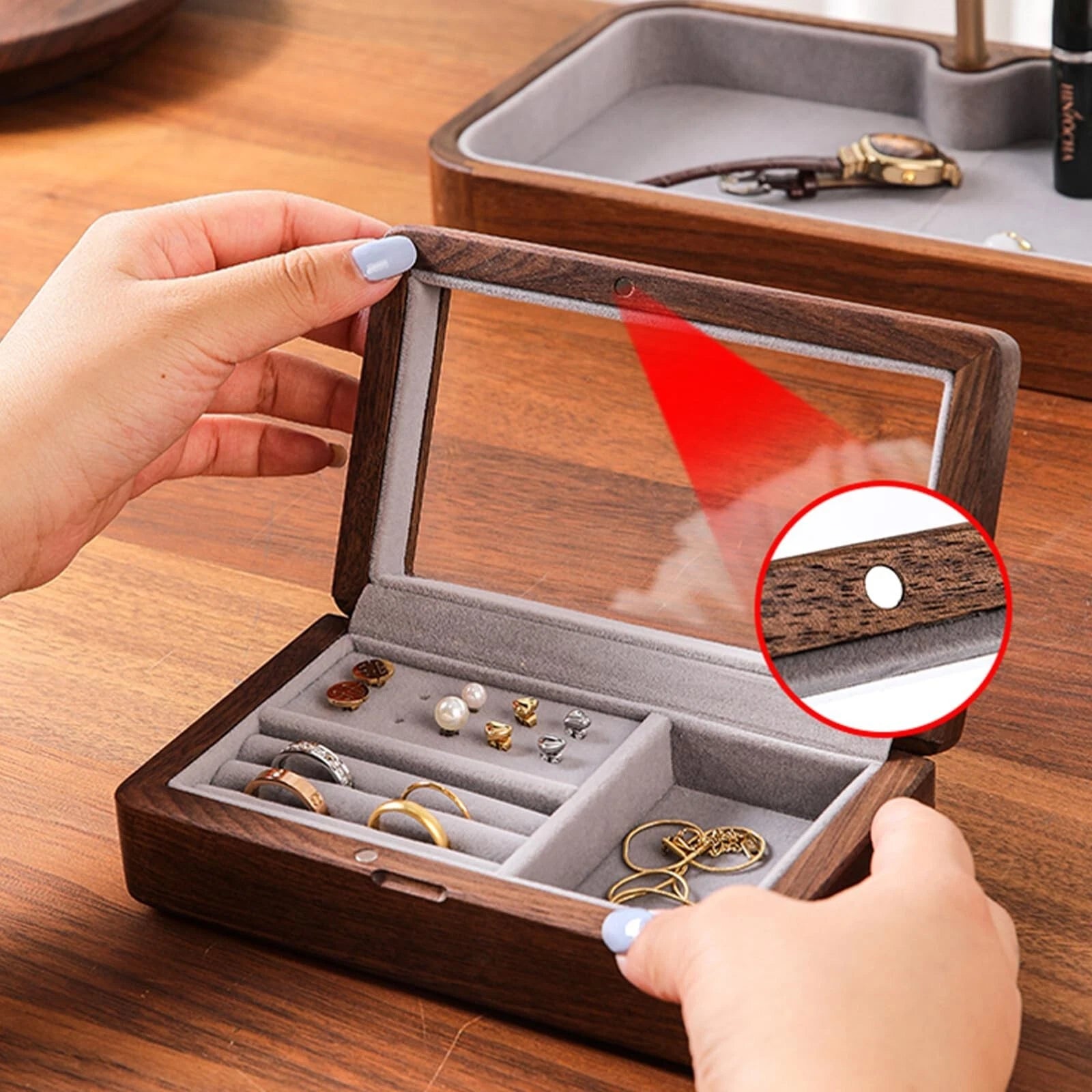 Compact and Portable Walnut Jewelry Box - Handcrafted with Care for Rings, Ne... | eBay