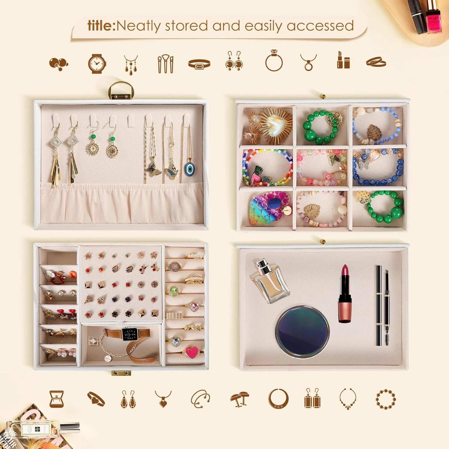 3 Layer Jewelry Box, Lockable Jewelry Holder Organizer with Jewelry | eBay