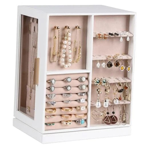 360° Rotating Jewelry Box,PU Leather Jewelry Organizer with 6 White | eBay