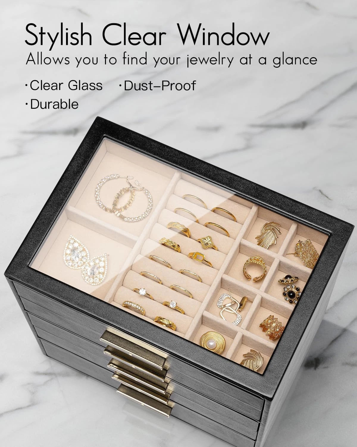 5 Layer Jewelry Box for Women, Glass Lid Jewelry Organizer with 5 Drawers for Ne | eBay