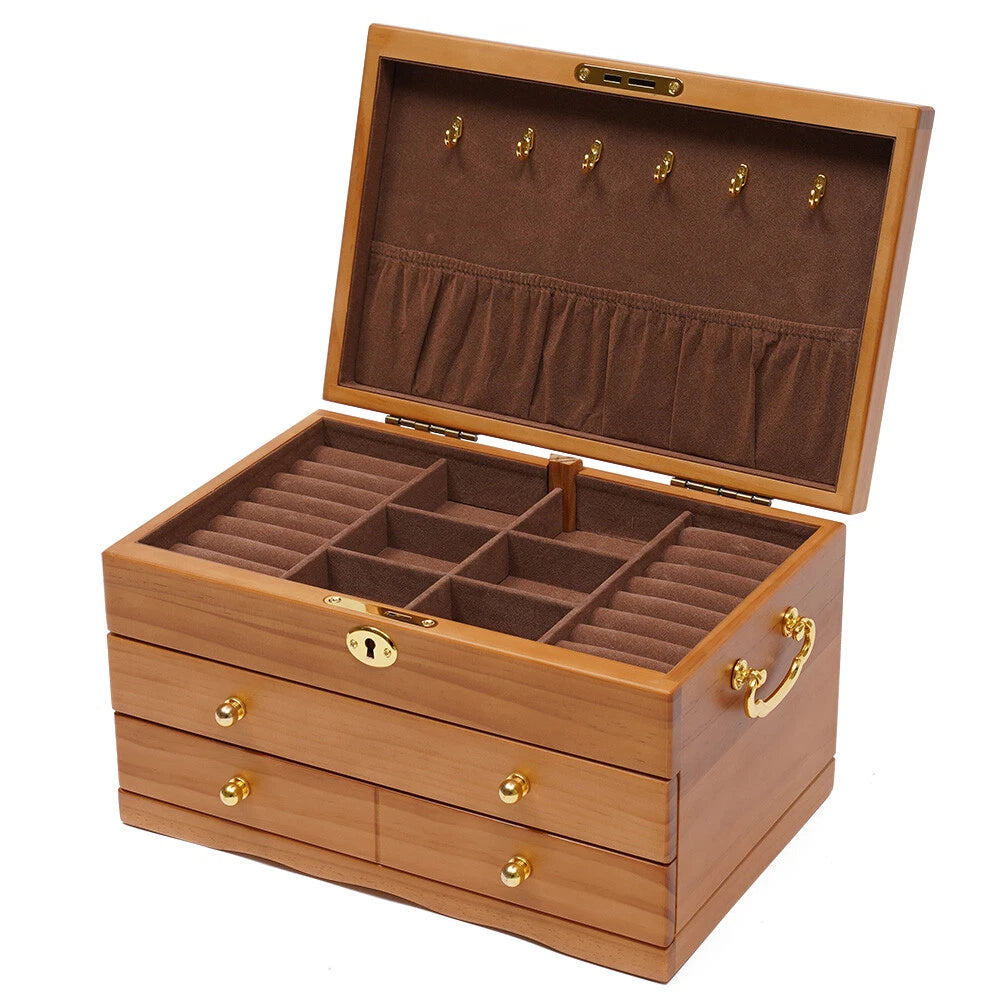 Large Wood Jewelry Boxes Wooden Storage Box without Mirror 3-Layer Lockable Desk | eBay