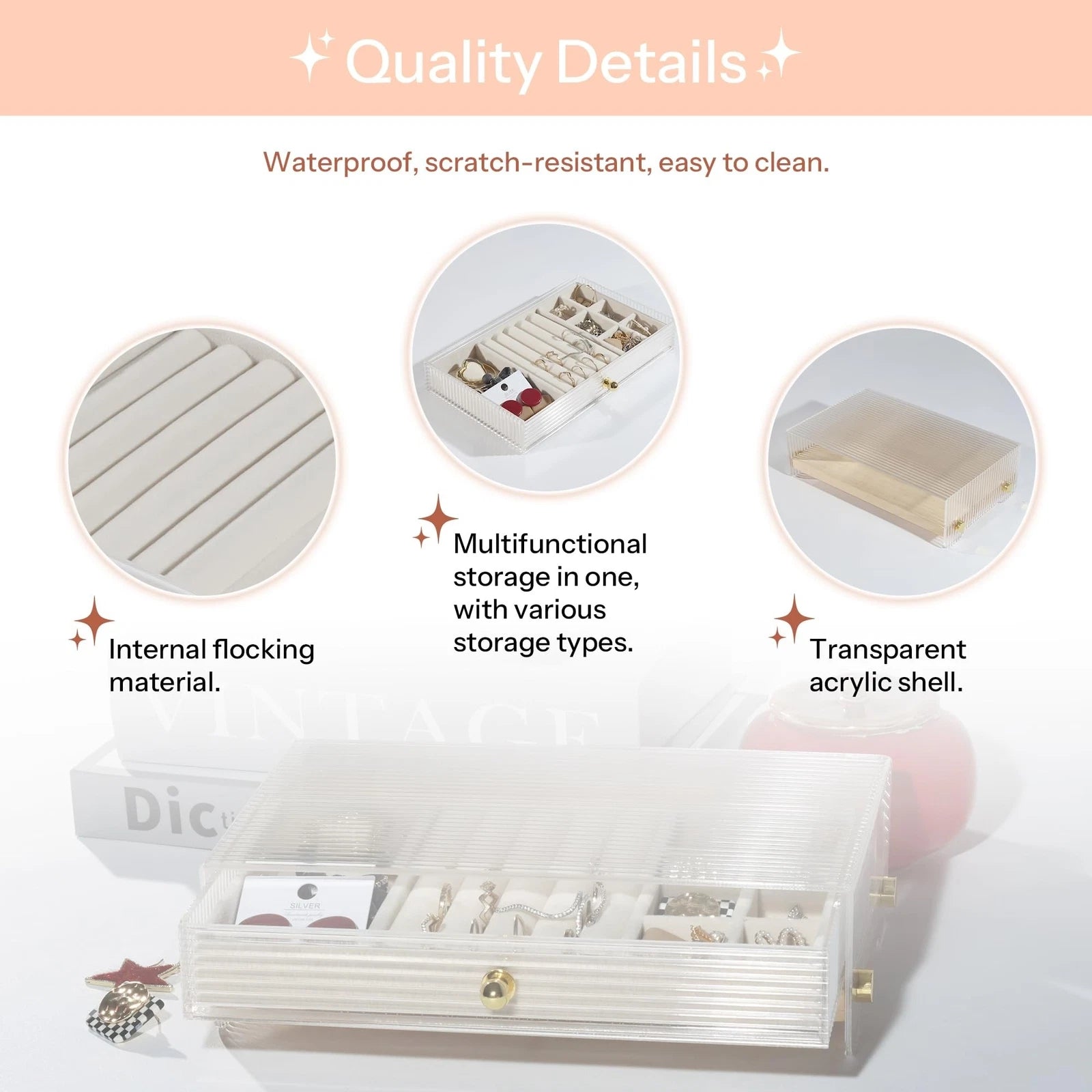 Acrylic Jewelry Box & Organizer with Wavy Look Design with Pine Wood Dividers... | eBay