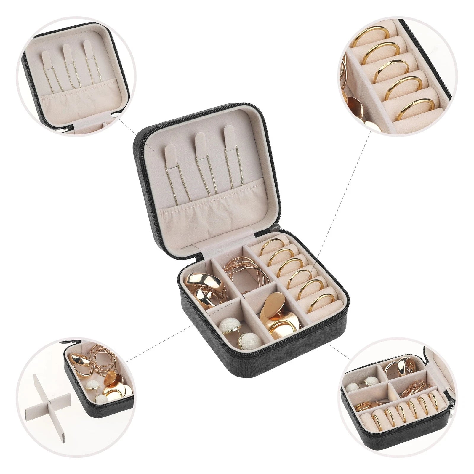 Jewelry Boxes Mini Portable PU Leather Jewelry Organizer Storage Display Black | eBay