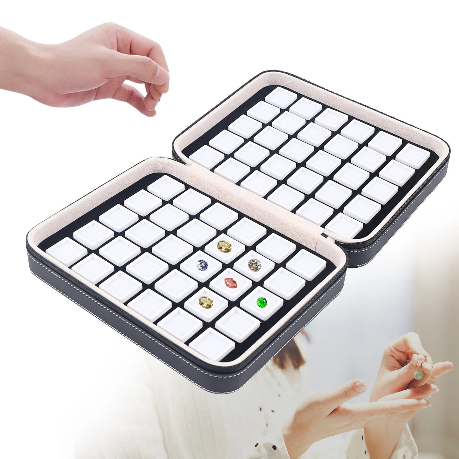 60 Grids Jewelry Display Box Gemstone Jade Gem Organizer Earrings Storage Case | eBay