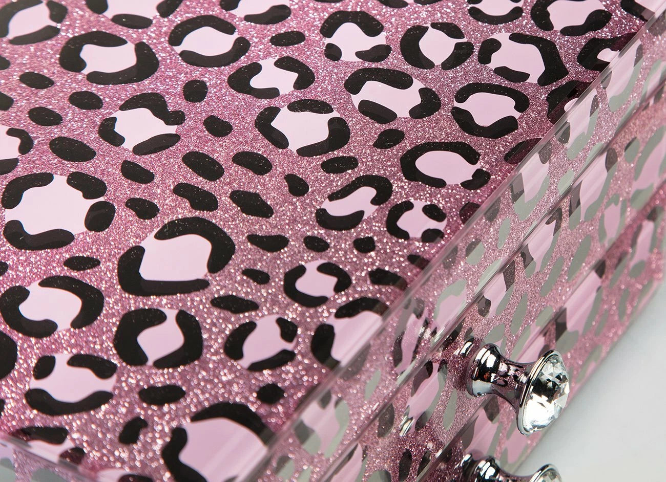 Jewelry Box Organizer Glass Storage Case for Women/Men Pink Leopard 2 Layers | eBay