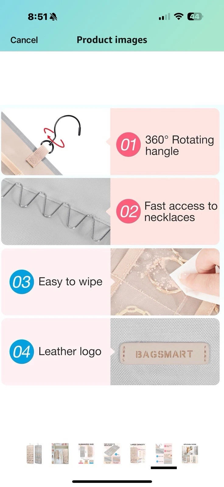 BAGSMART Hanging Jewelry Organizer with Hanger Metal Hooks Double-Sided Jewelry | eBay