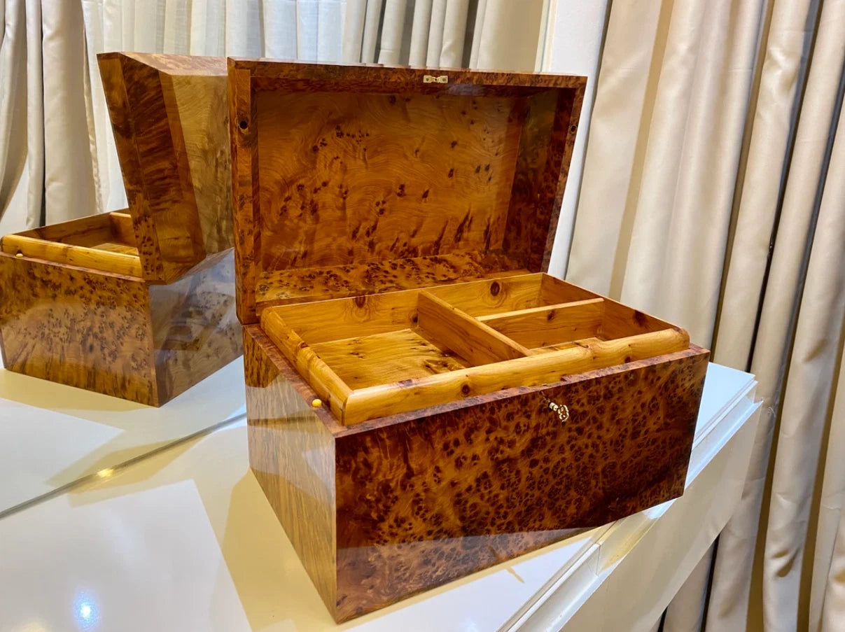 Big jewellery burl thuya Box lockable wooden burl Box organizer with key storage | eBay