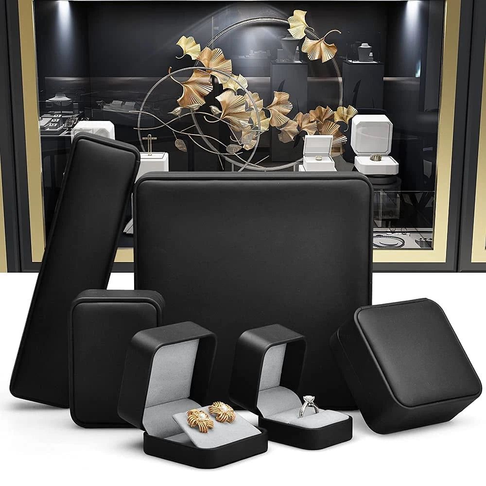 Black PU Premium Leather Earrings Gift Box Microfiber Interior Jewelry Box fo... | eBay