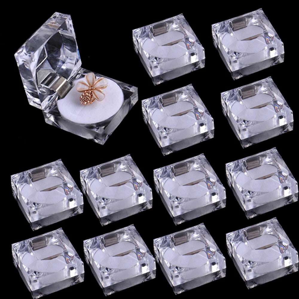 12 Pcs Clear Crystal Ring Gift Boxes Earrings Jewelry Storage White Box | eBay