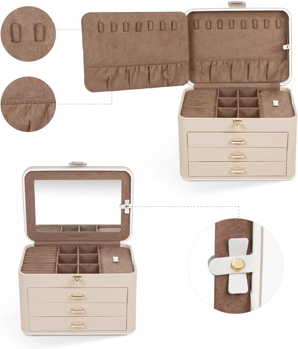 Jewelry Organizer Box, 4 Layer Jewelry Organizer with Mirror, 3 Drawers, Large J | eBay