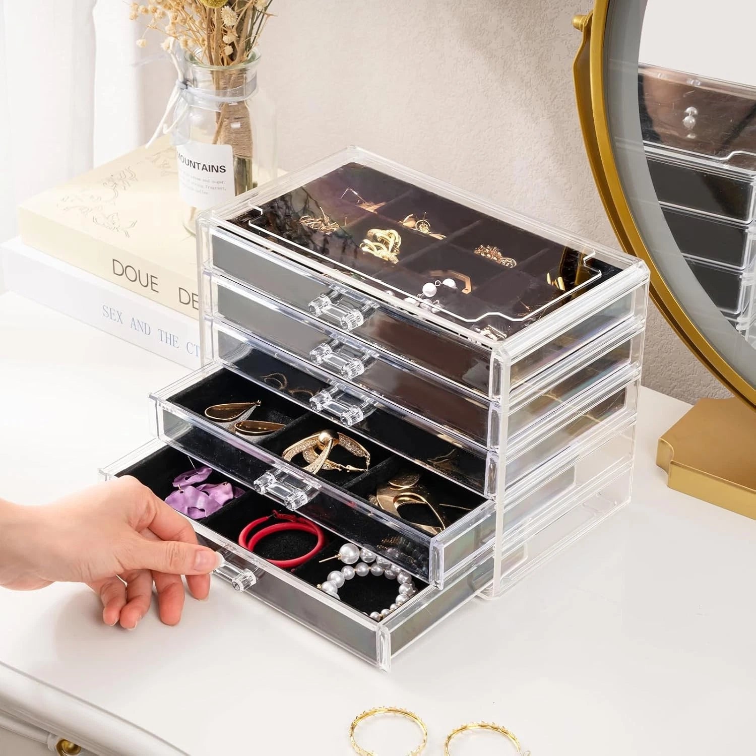 Freestanding Jewelry Storage Box with 5 Velvet Drawers - Elegant & Functional | eBay