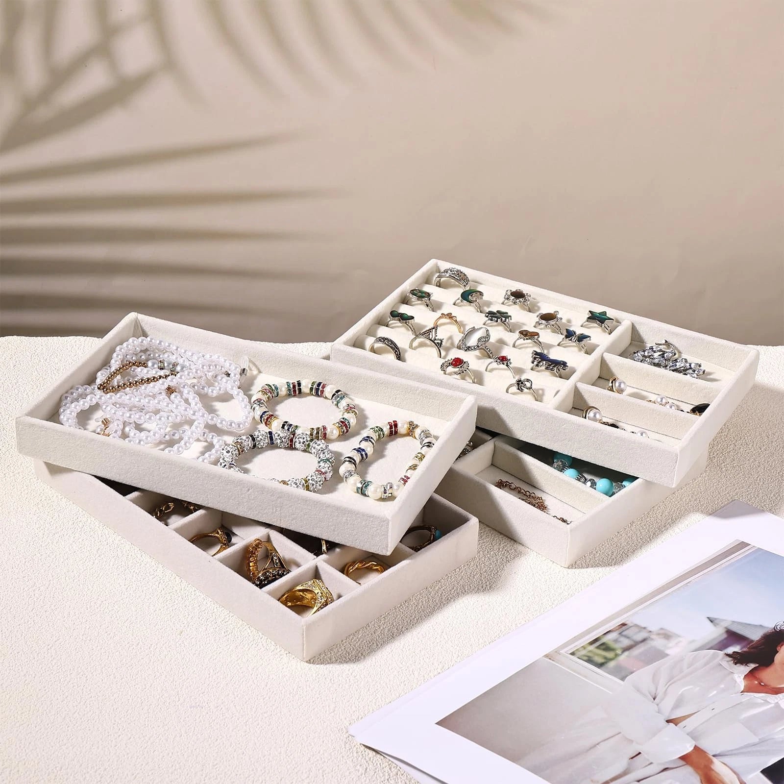 8 Pcs Jewelry Tray Velvet Stackable Jewelry Organizer Trays Divided Earring O... | eBay