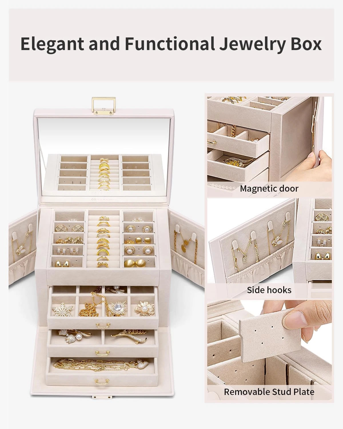 Jewelry Box 4-Tier,Jewelry Boxes & Organizers with Handle,3 Drawers Travel Jewel | eBay