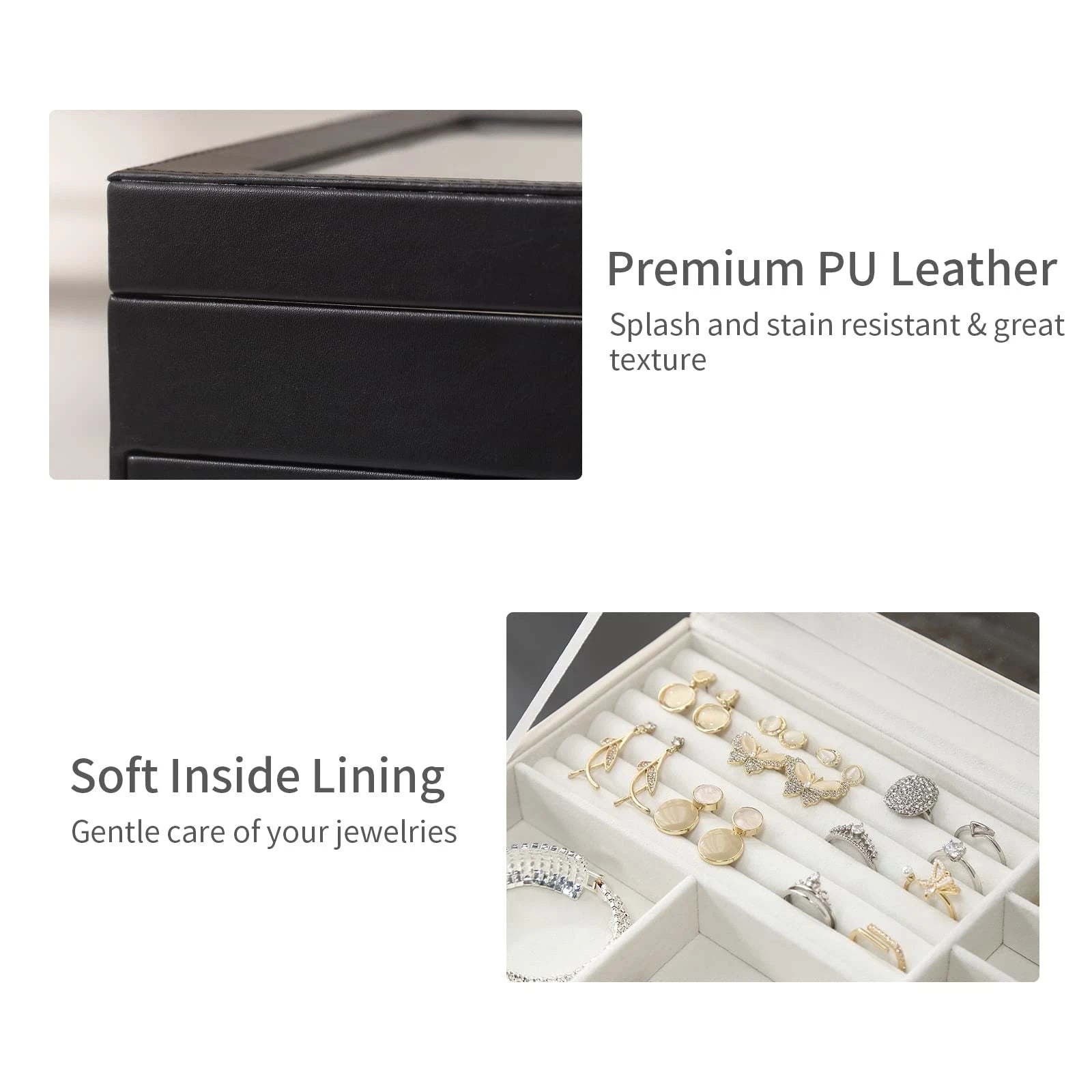 Jewelry Box for Women, 3 Layer Double Drawer Jewelry Organizer Glass Lid, Lar... | eBay