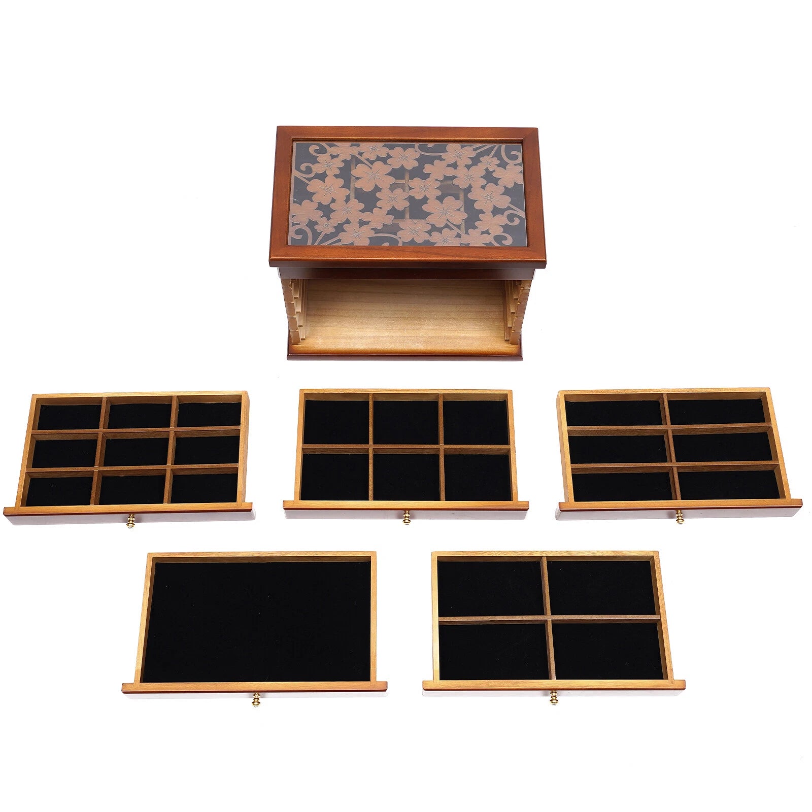 6-Layer Jewelry Box Case Necklace Ring Storage Cabinet Organizer & Drawers Brown | eBay