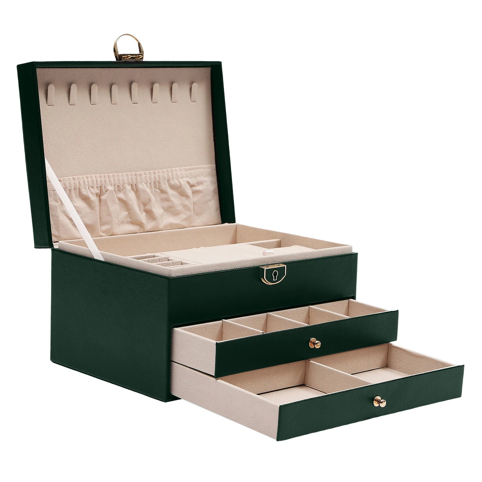 3-Tier 9*6.7*5.3" Green PU Jewelry Organizer Watch Holder Display Case W/ Drawer | eBay