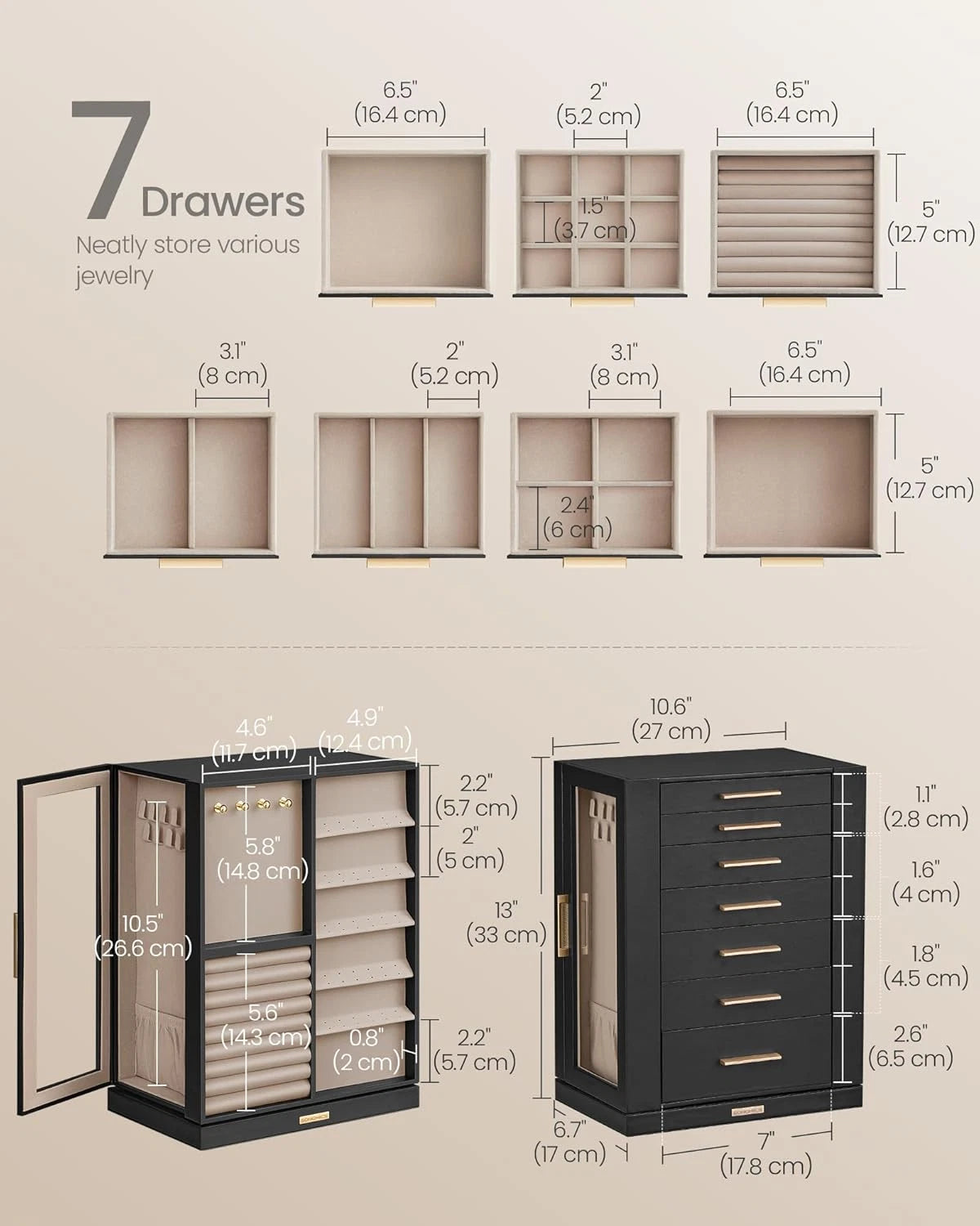 Jewelry Box 360° Rotating, Jewelry Storage Case with 7 Drawers, Jewelry Organize | eBay