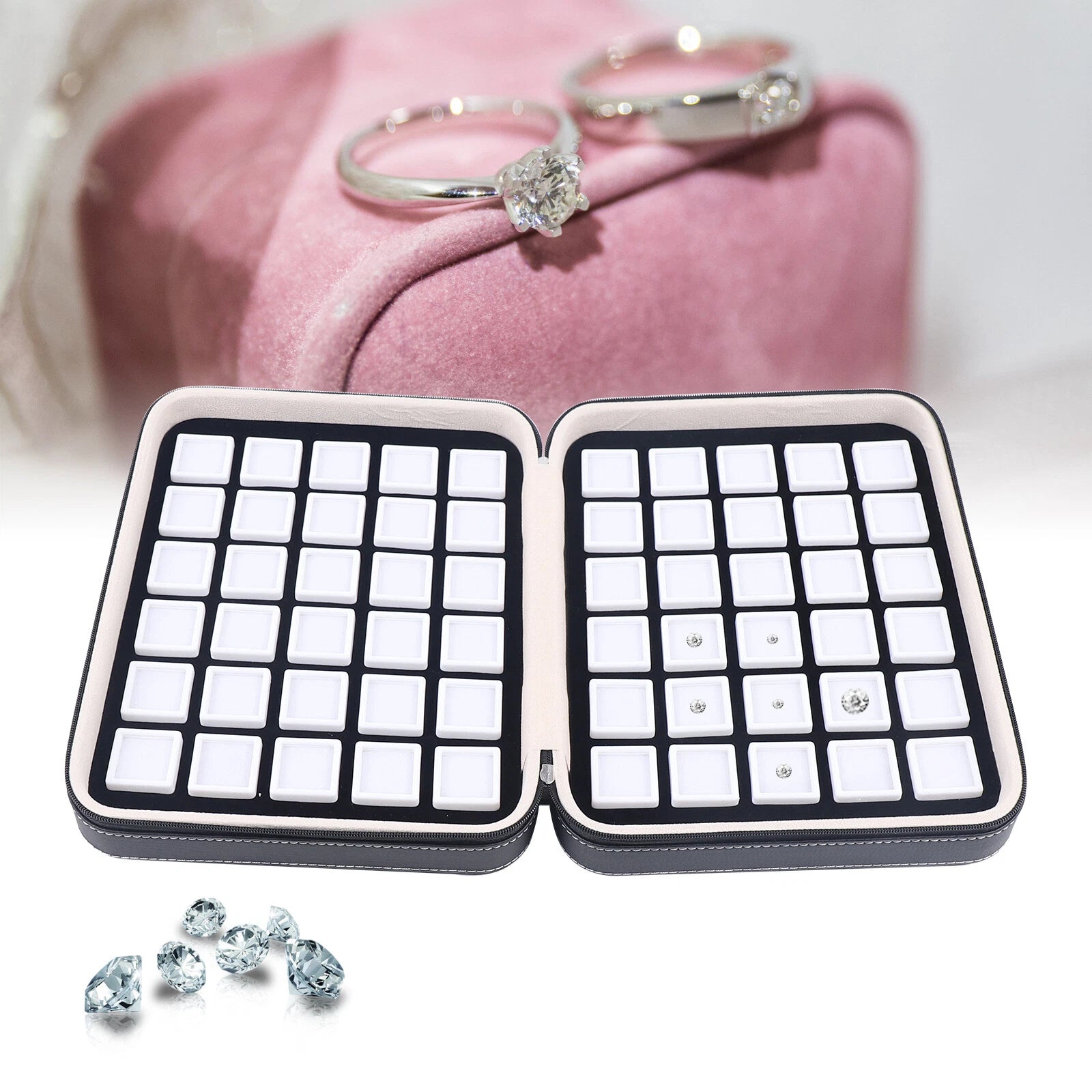 60 Grids Jewelry Display Box Gemstone Jade Gem Organizer Earrings Storage Case | eBay