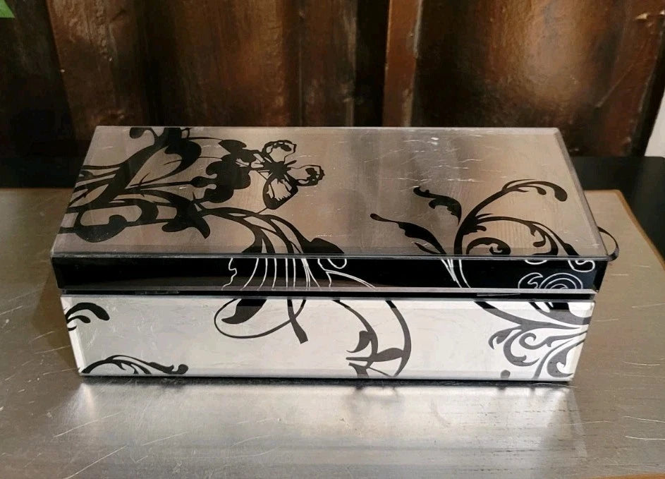 Glass Silverleaf Butterfly Black Swirl Storage Jewelry Box Black Fabric Lined | eBay
