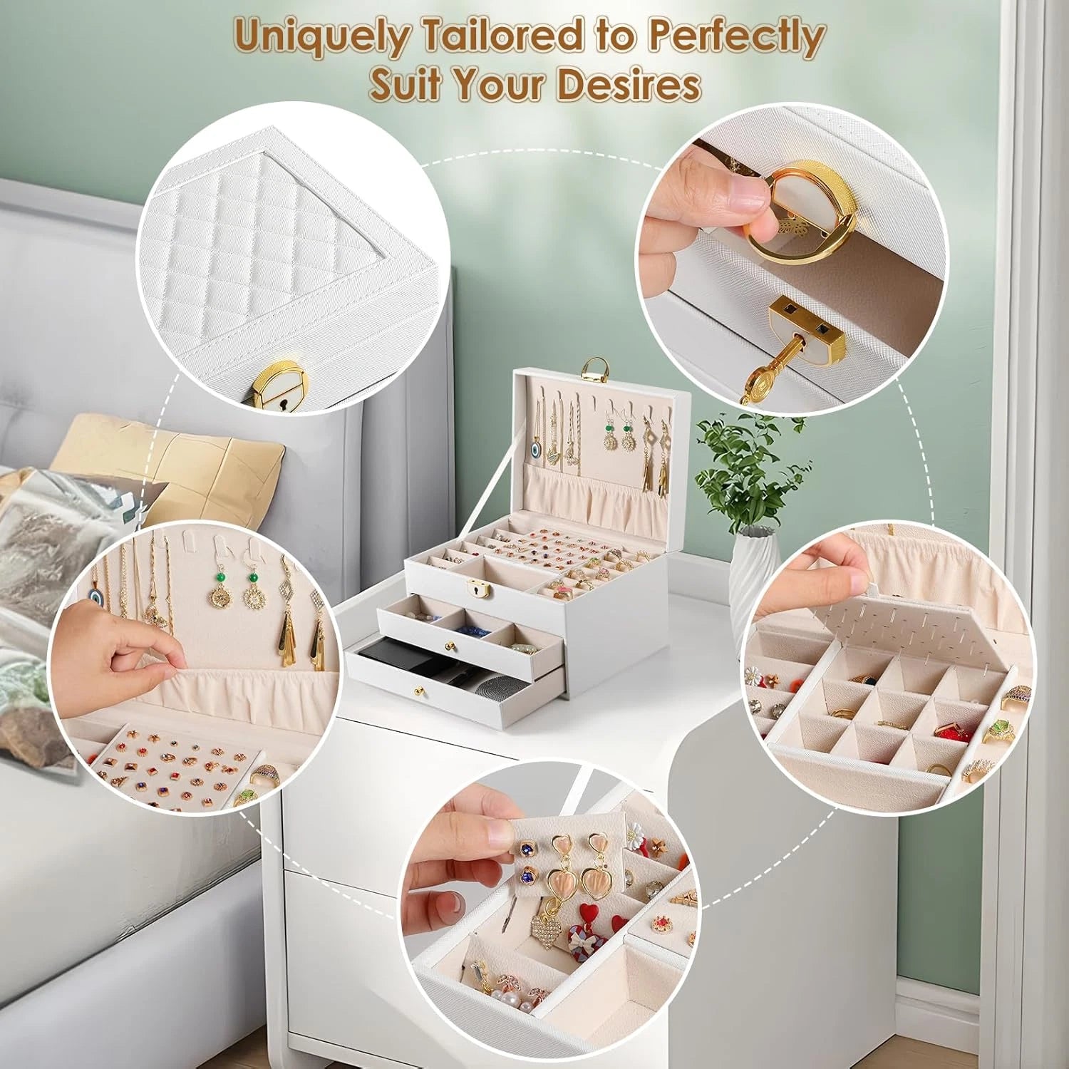 3 Layer Jewelry Box Holder Organizer Jewelry Organizer Drawer, Large Boxes | eBay