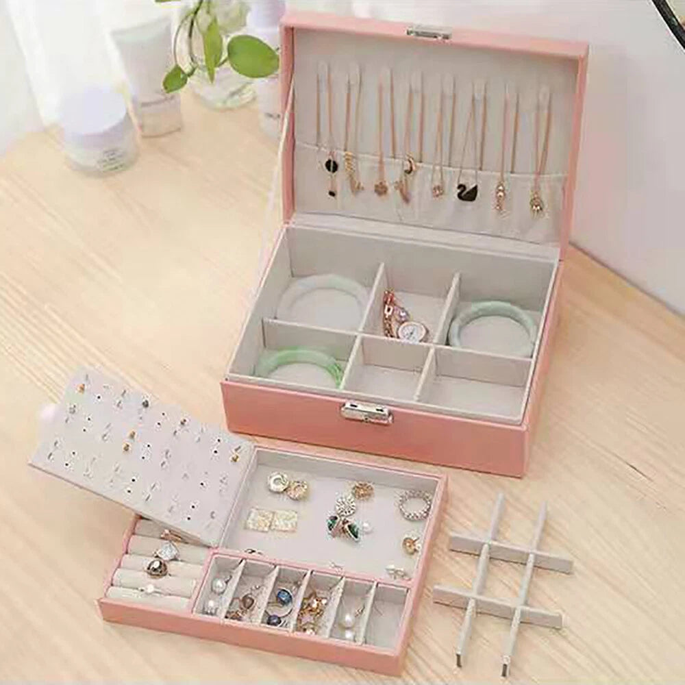 2-layer Storage Box Pink pu Leather Exquisite Jewelry Box For Necklaces Rings US | eBay