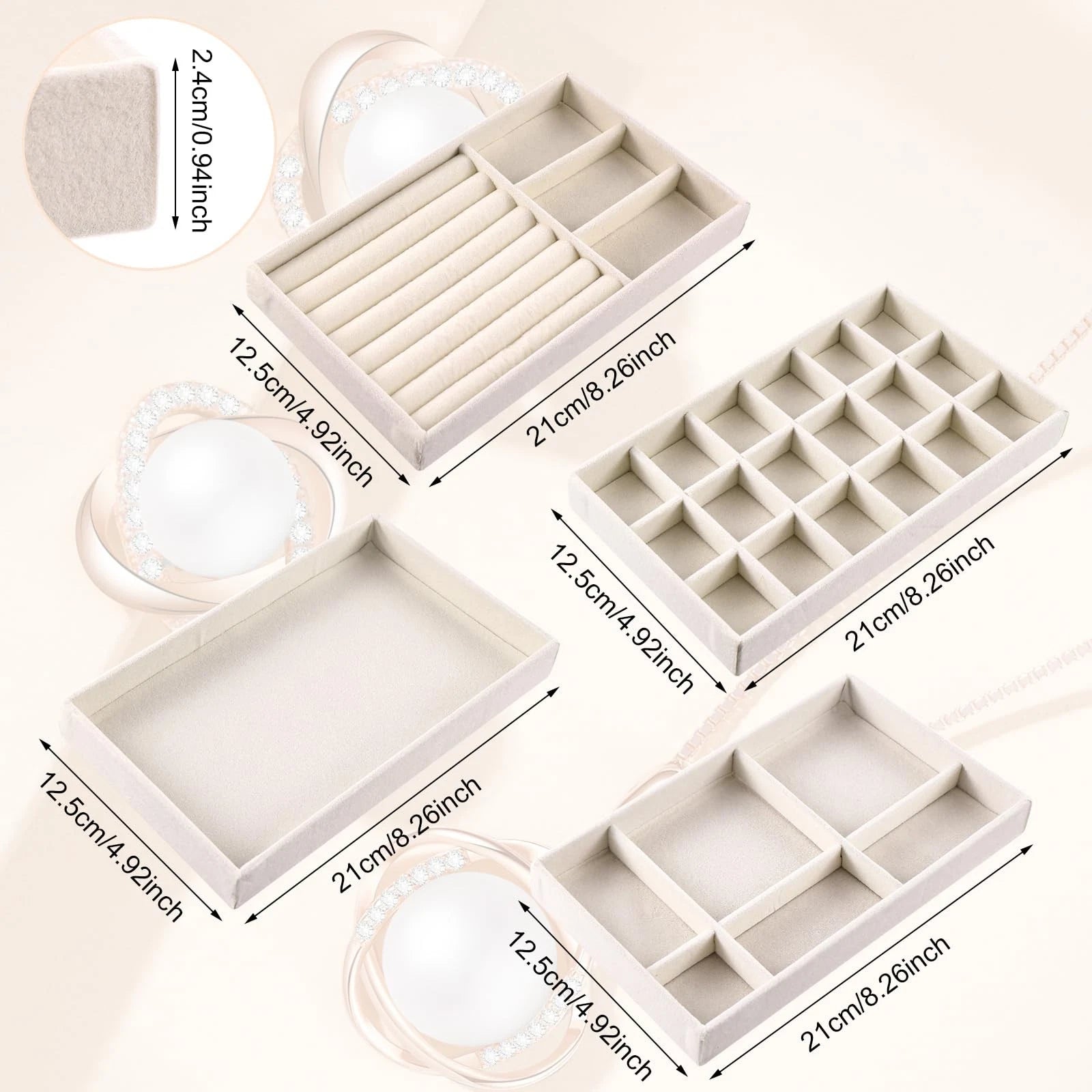 8 Pcs Jewelry Tray Velvet Stackable Jewelry Organizer Trays Divided Earring O... | eBay