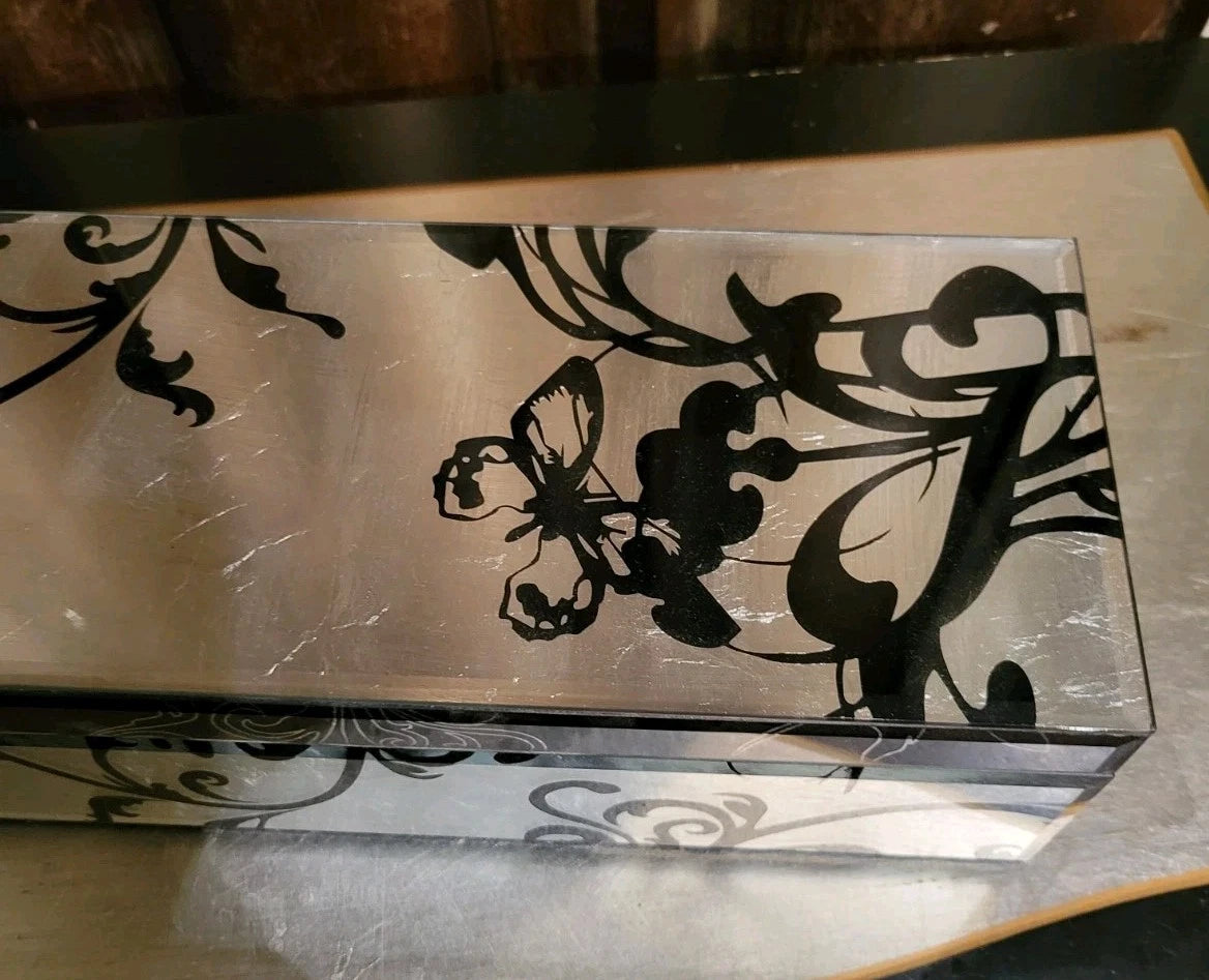 Glass Silverleaf Butterfly Black Swirl Storage Jewelry Box Black Fabric Lined | eBay