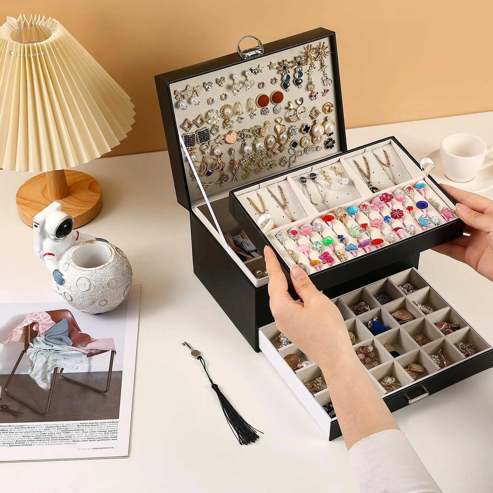 BOOVO Earring Jewelry Box For Women Girl Stud Organizer, 5 Layers Girl Jewelr... | eBay