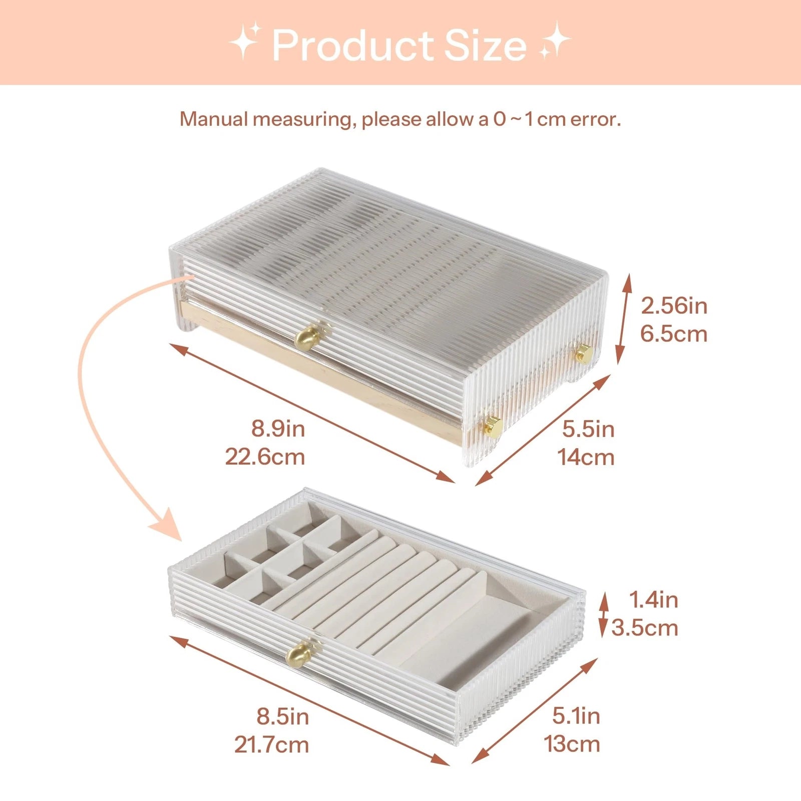 Acrylic Jewelry Box & Organizer with Wavy Look Design with Pine Wood Dividers... | eBay