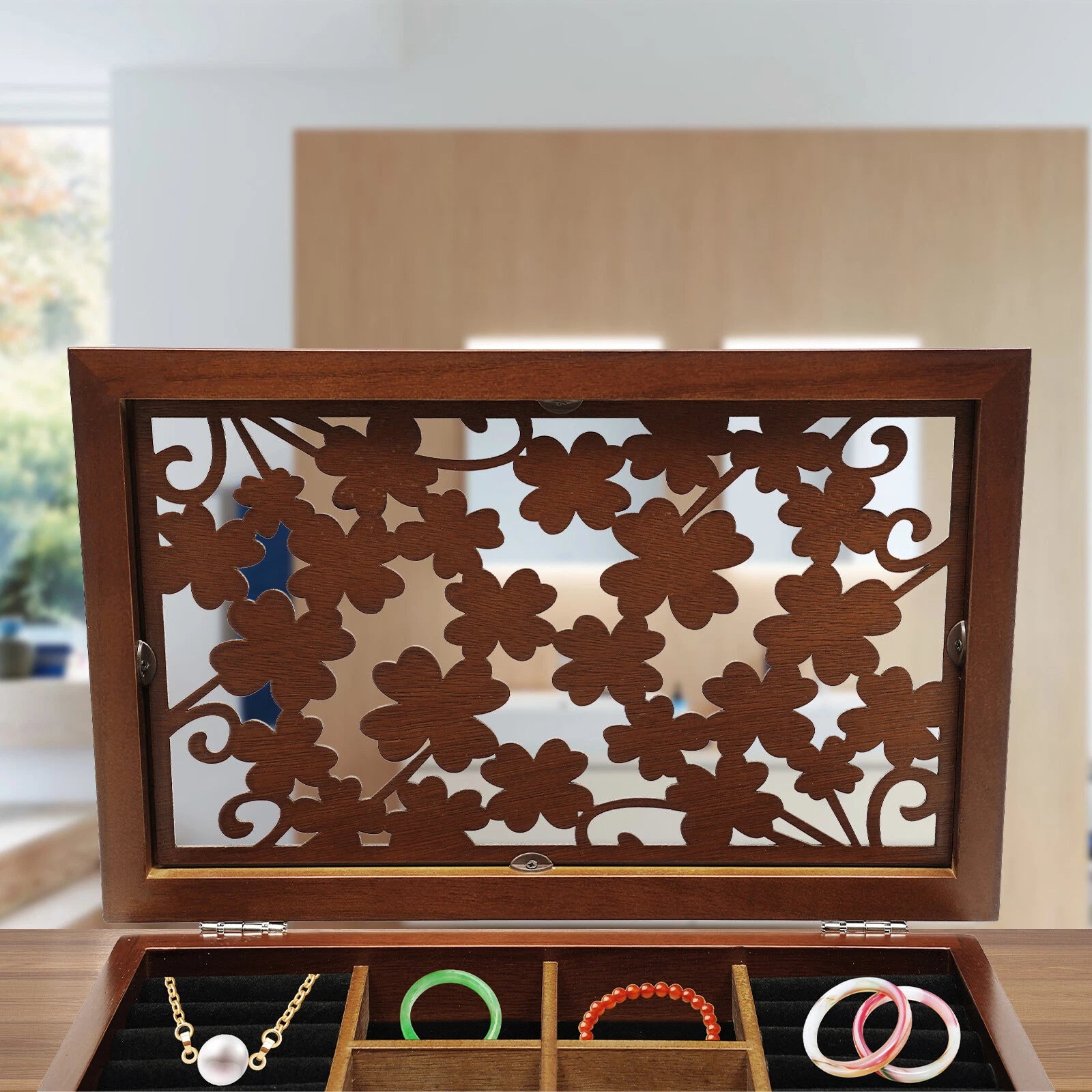 6-Layer Jewelry Box Case Necklace Ring Storage Cabinet Organizer & Drawers Brown | eBay