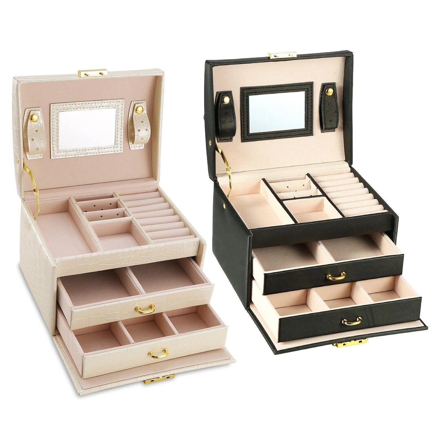 Jewelry Box w/ Mirror Lady Gift Storage Earrings Necklaces Watch Case Organizer | eBay