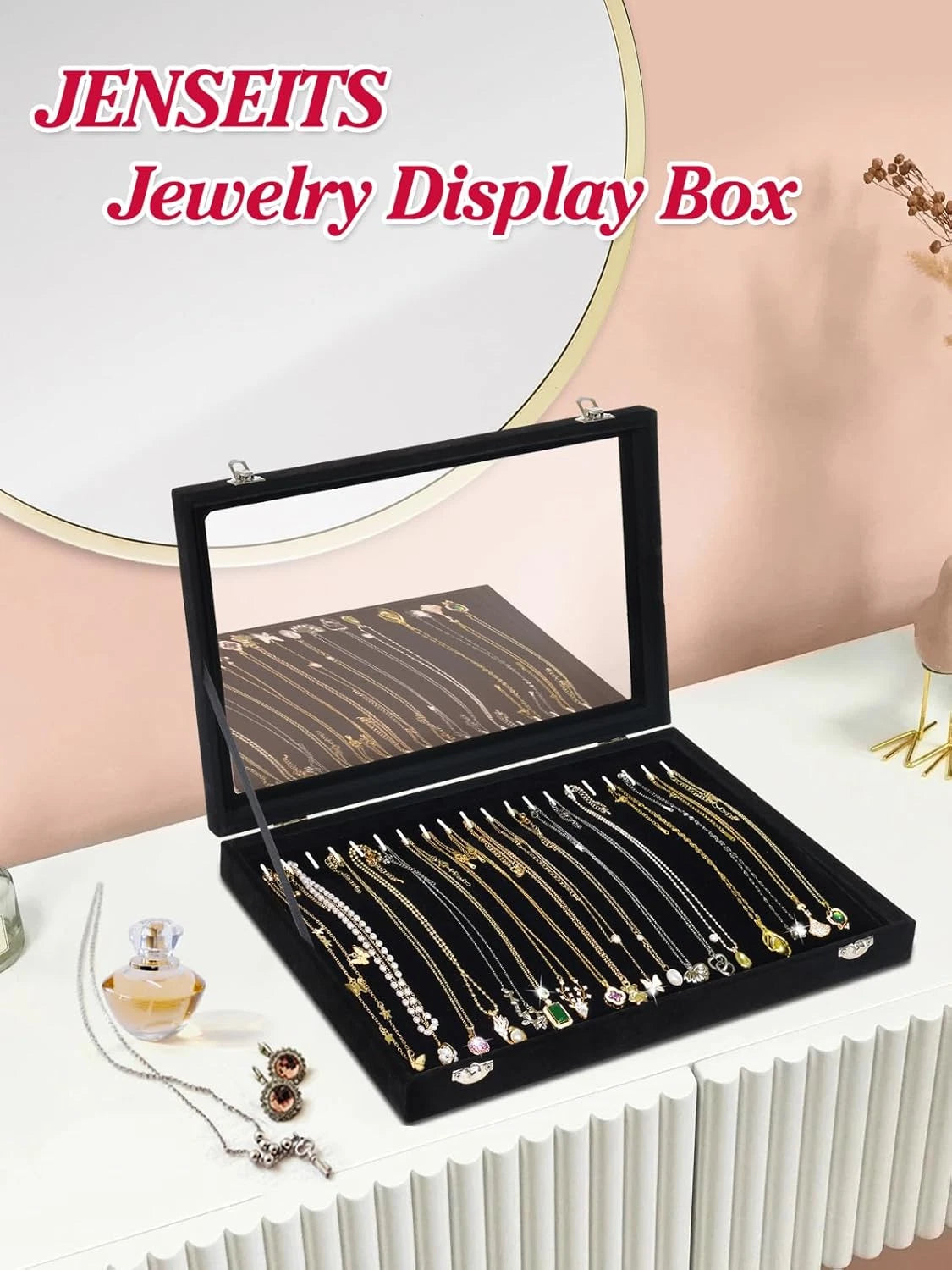 Jenseits Necklace Organizer Box, Tray with Clear Lid, Velvet Dustproof Necklaces | eBay