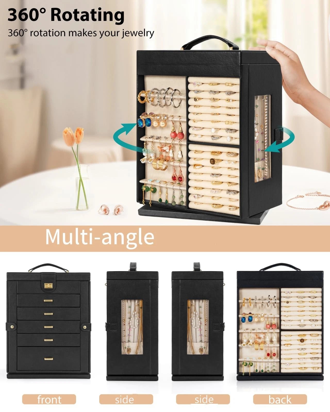 Jewelry Box 6-Tier Organizer Functional 360° Rotating Jewelry Storage Case fo... | eBay