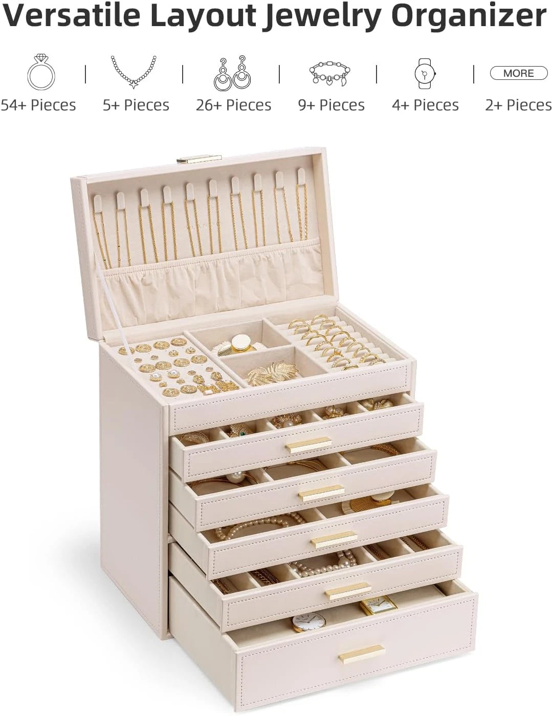 Jewelry Box Organizer,Large Jewelry Storage for 5 Drawn,Pu Leather Jewelry Boxes | eBay