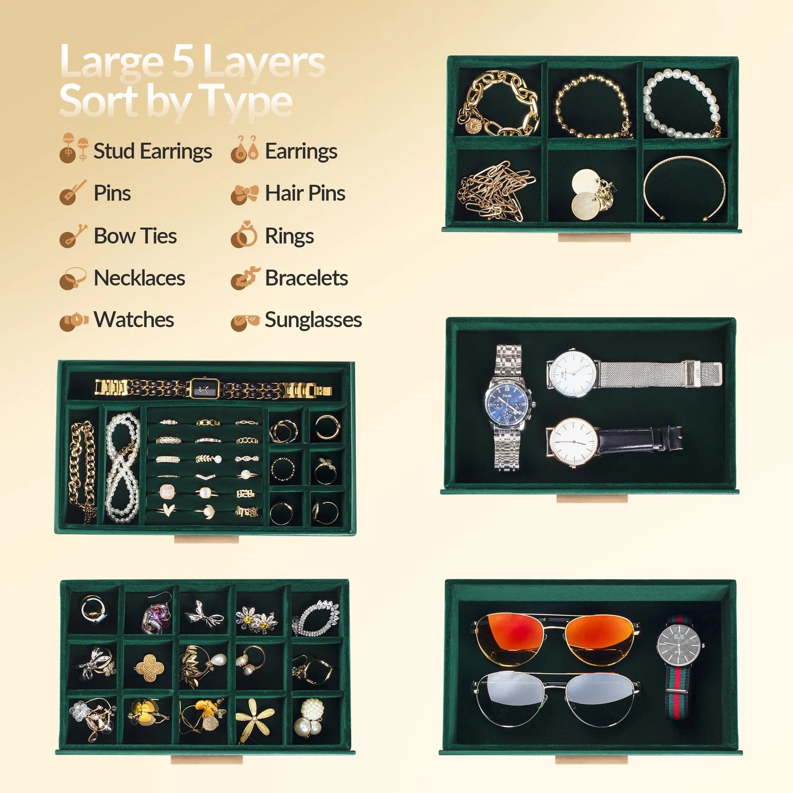 Jewelry Box, 5 Layers Jewelry Storage Display Box with Glass Lid for Women, 4... | eBay