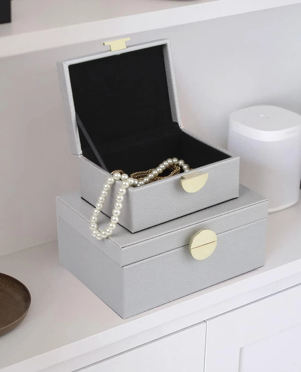 Faux Leather Jewelry Box with Gold Hardware Accents Decorative Box Storage | eBay