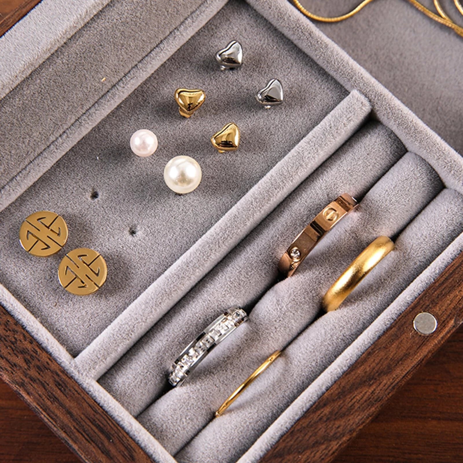 Compact and Portable Walnut Jewelry Box - Handcrafted with Care for Rings, Ne... | eBay
