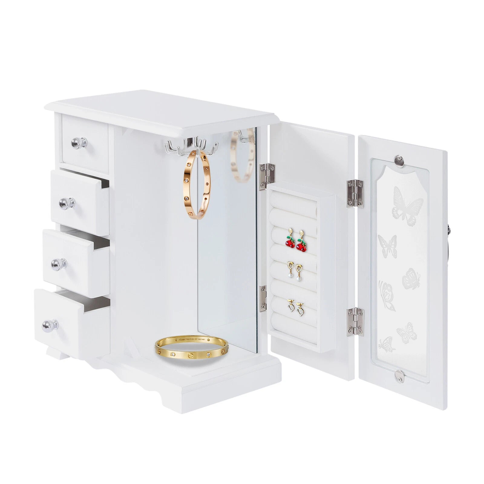 4 Drawers Jewelry Organizer Box Storage Mirrored Case Xmas Gift for Women Girls | eBay