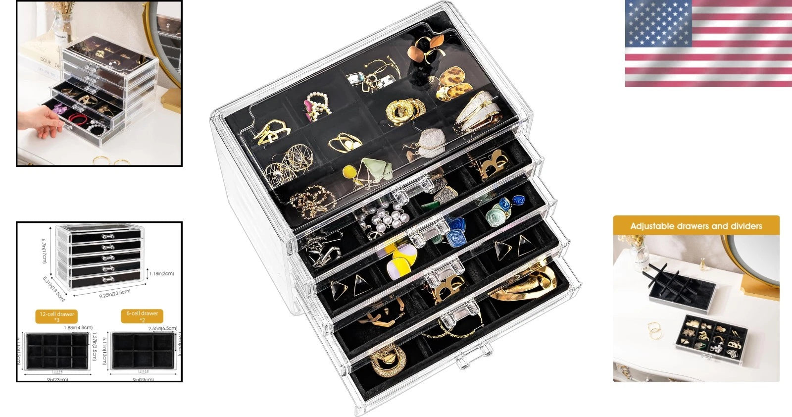 Freestanding Jewelry Storage Box with 5 Velvet Drawers - Elegant & Functional | eBay