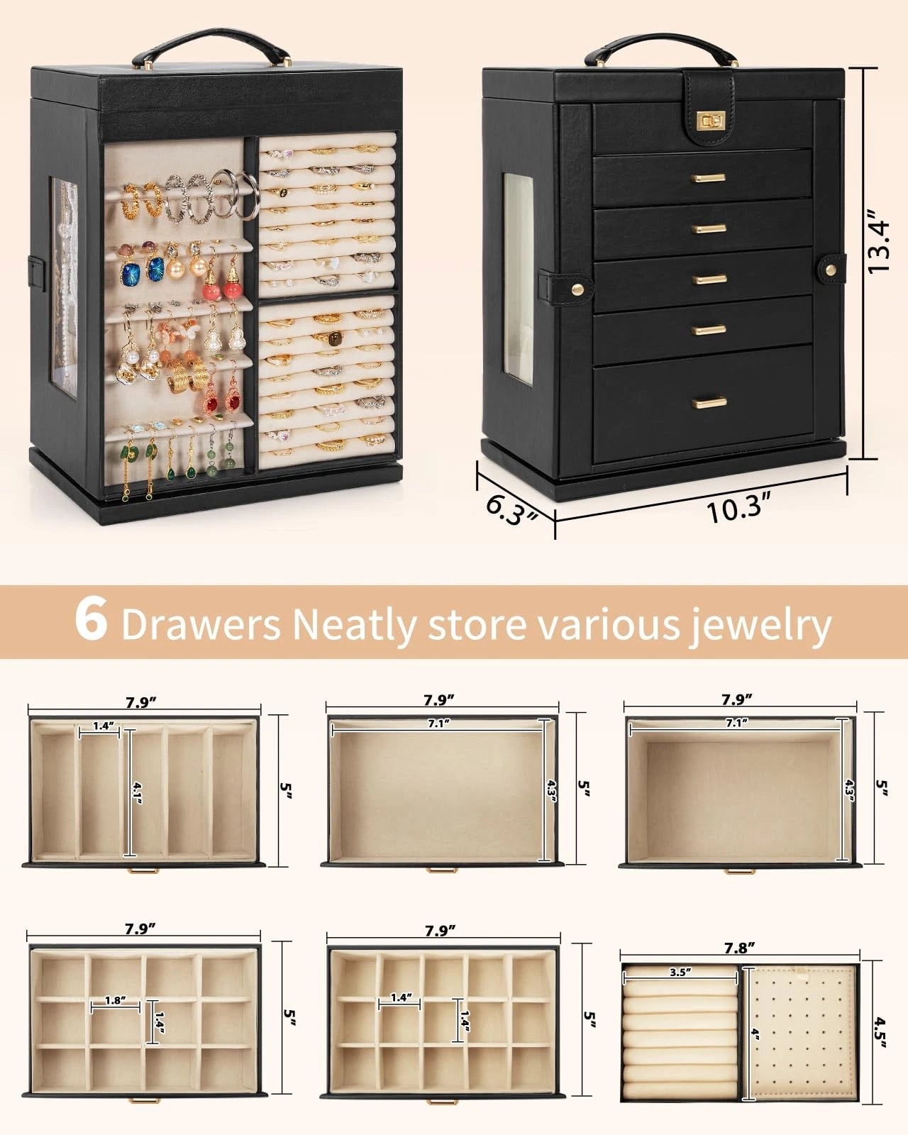 Jewelry Box 6-Tier Organizer Functional 360° Rotating Jewelry Storage Case fo... | eBay