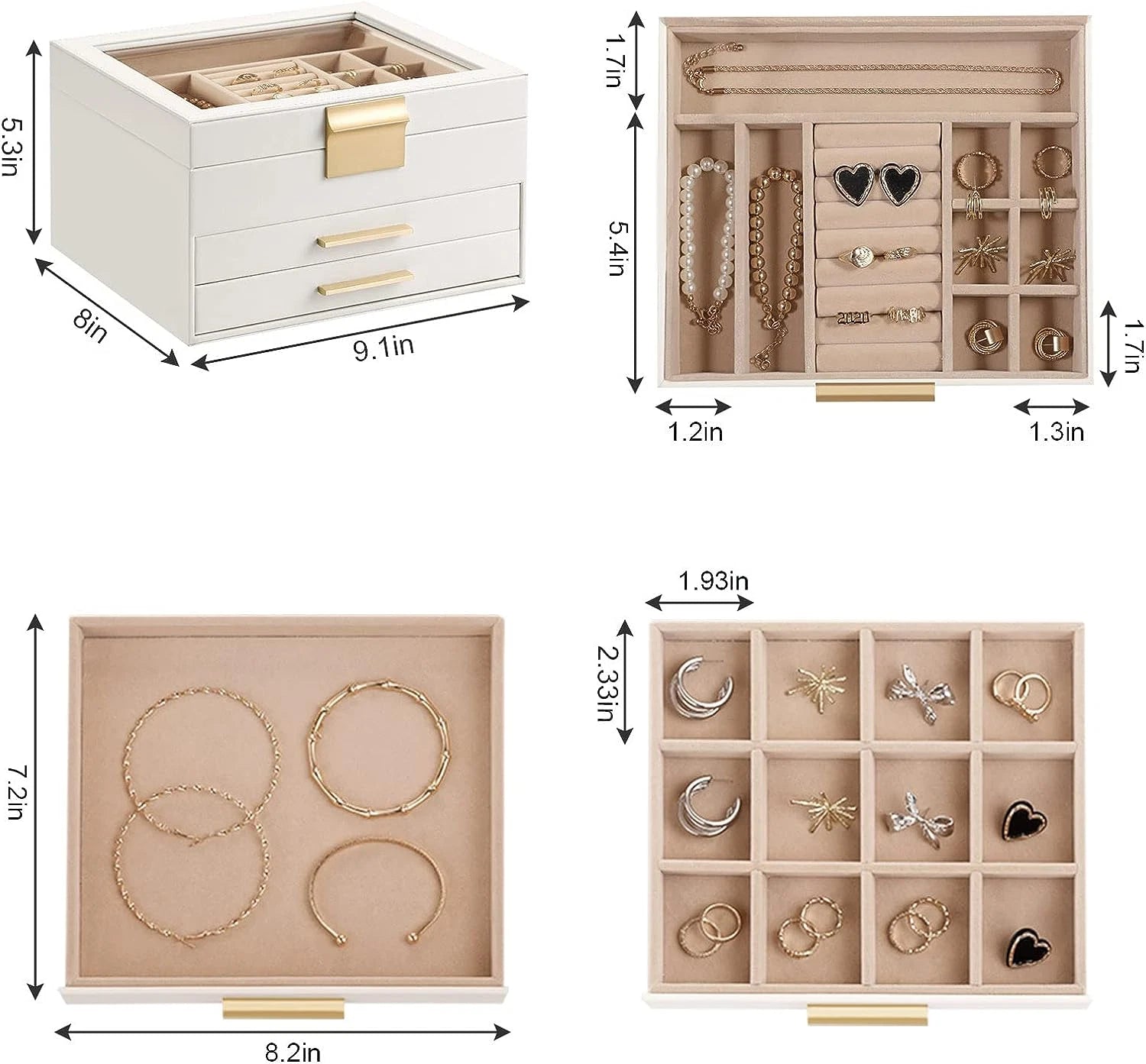 Jewelry Box Organizer for Women,3 Layers Jewelry Storage Display Box with Glass | eBay