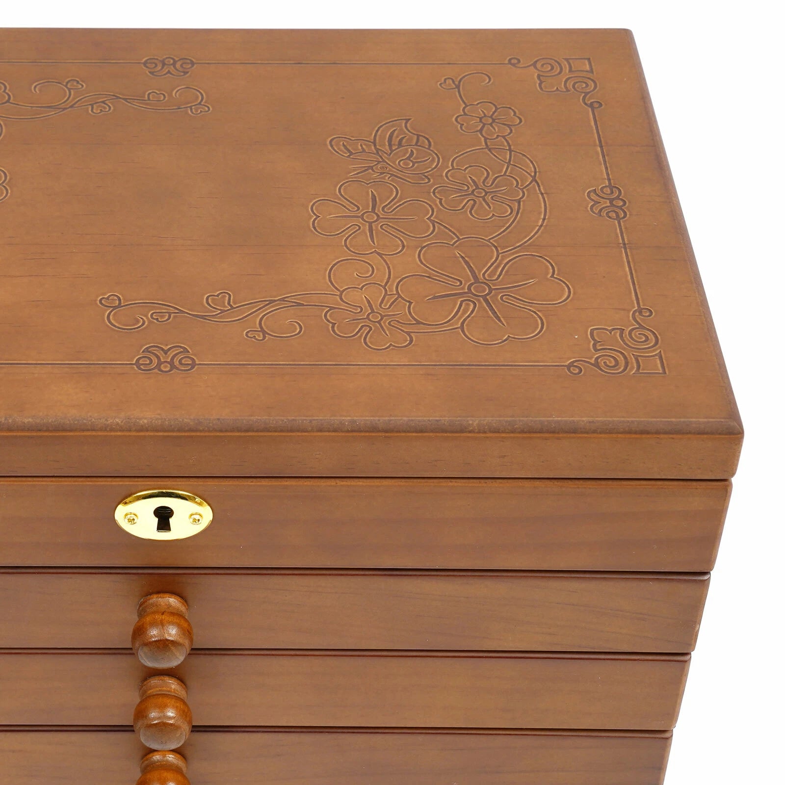 6 Layers Wooden Vintage Jewelry Storage Box Four-leaf Clover Carving Organizer | eBay