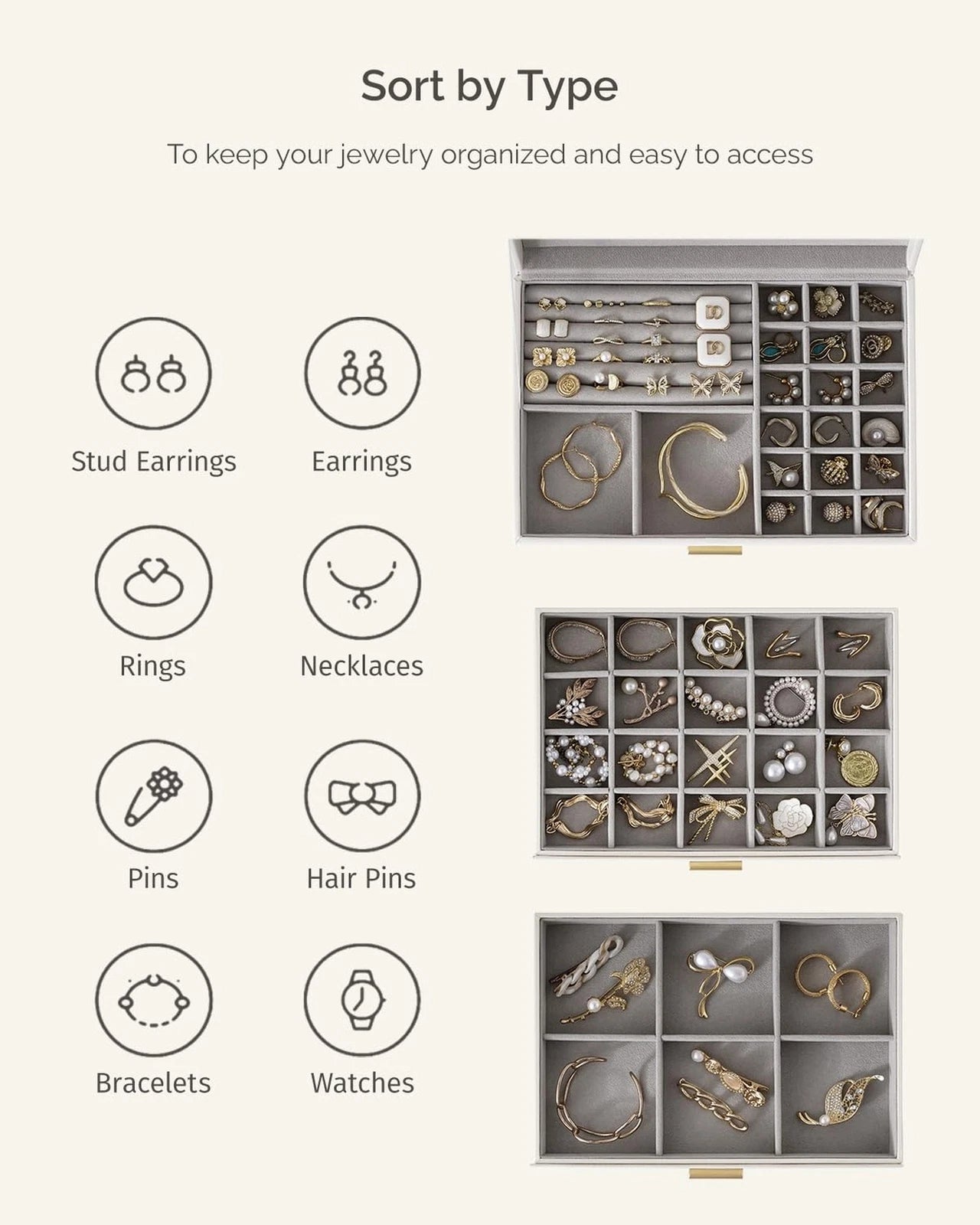 3-Layer Jewelry Box, Clear Lid Jewelry Organizer with 2 Drawers for Necklace ... | eBay