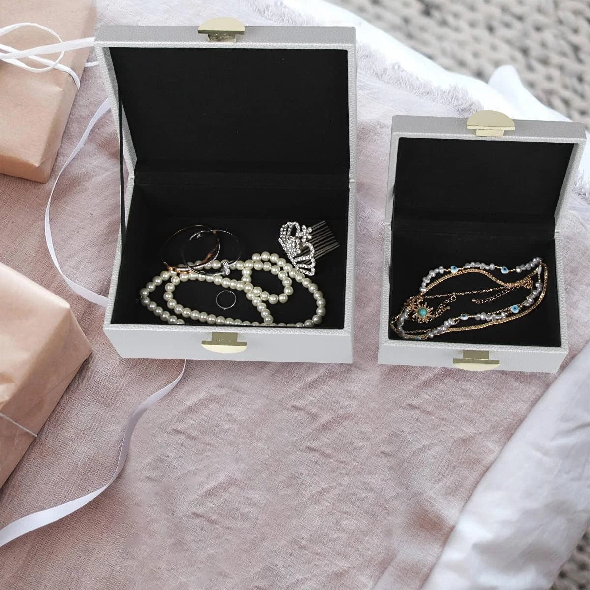 Faux Leather Jewelry Box with Gold Hardware Accents Decorative Box Storage | eBay