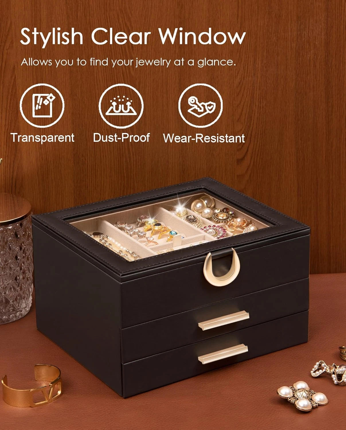 3-Layer Jewelry Box,2 Drawers Jewelry Organizer with Glass Lid,Jewelry Storage f | eBay