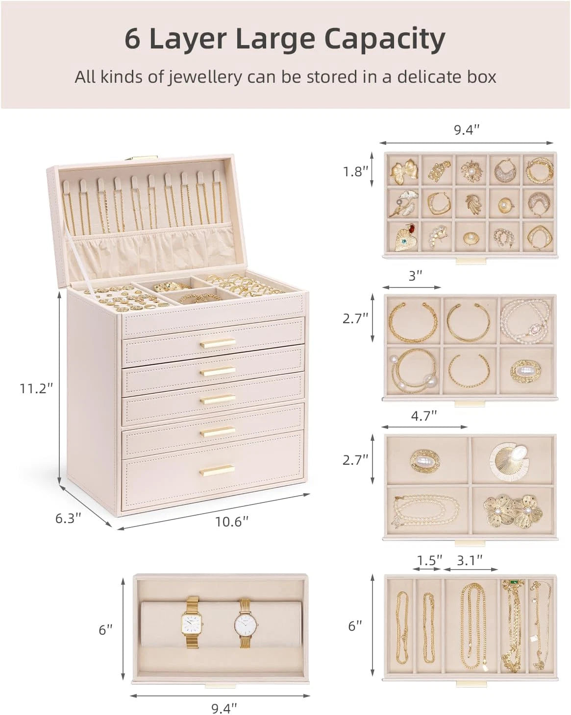 Jewelry Box Organizer,Large Jewelry Storage for 5 Drawn,Pu Leather Jewelry Boxes | eBay