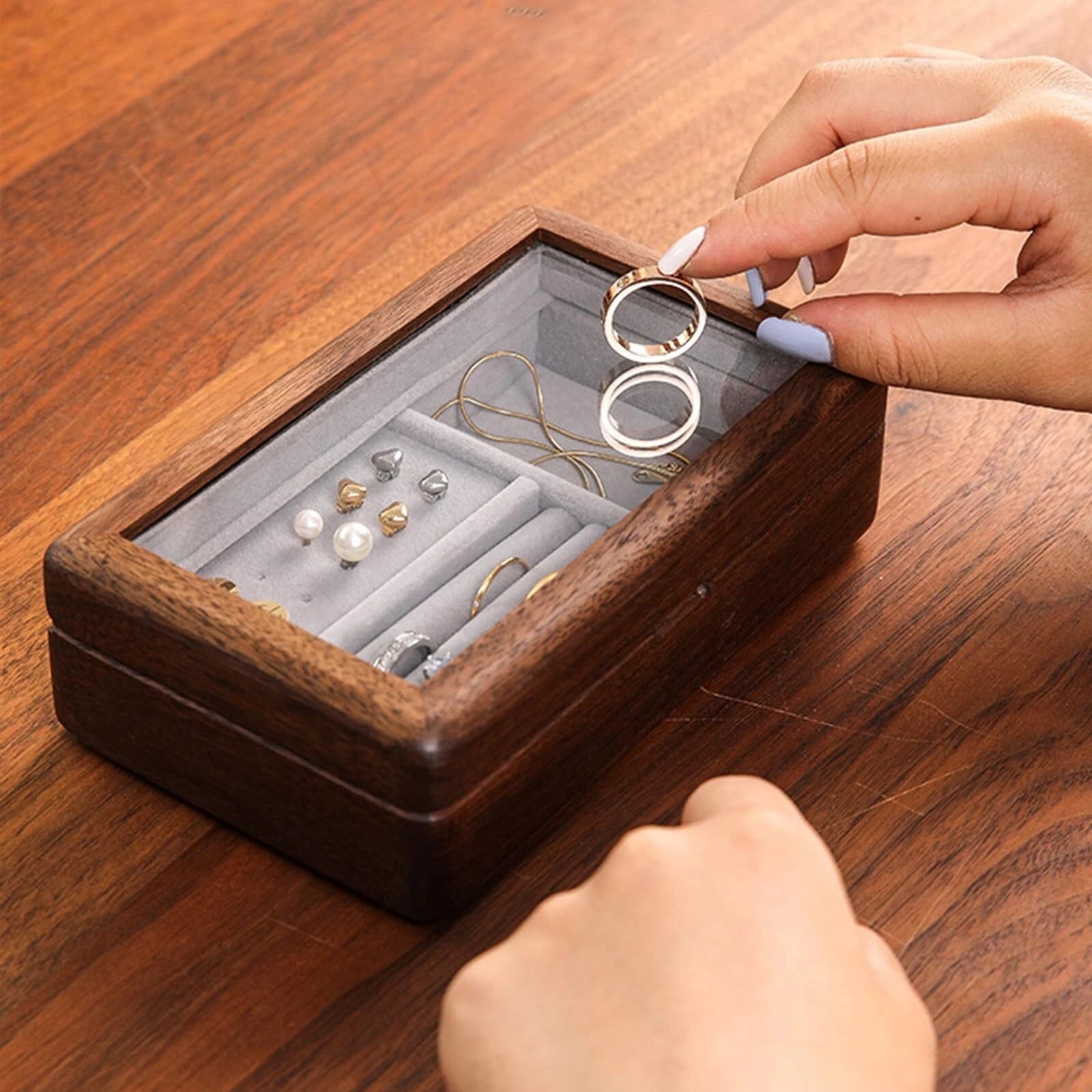 Compact and Portable Walnut Jewelry Box - Handcrafted with Care for Rings, Ne... | eBay