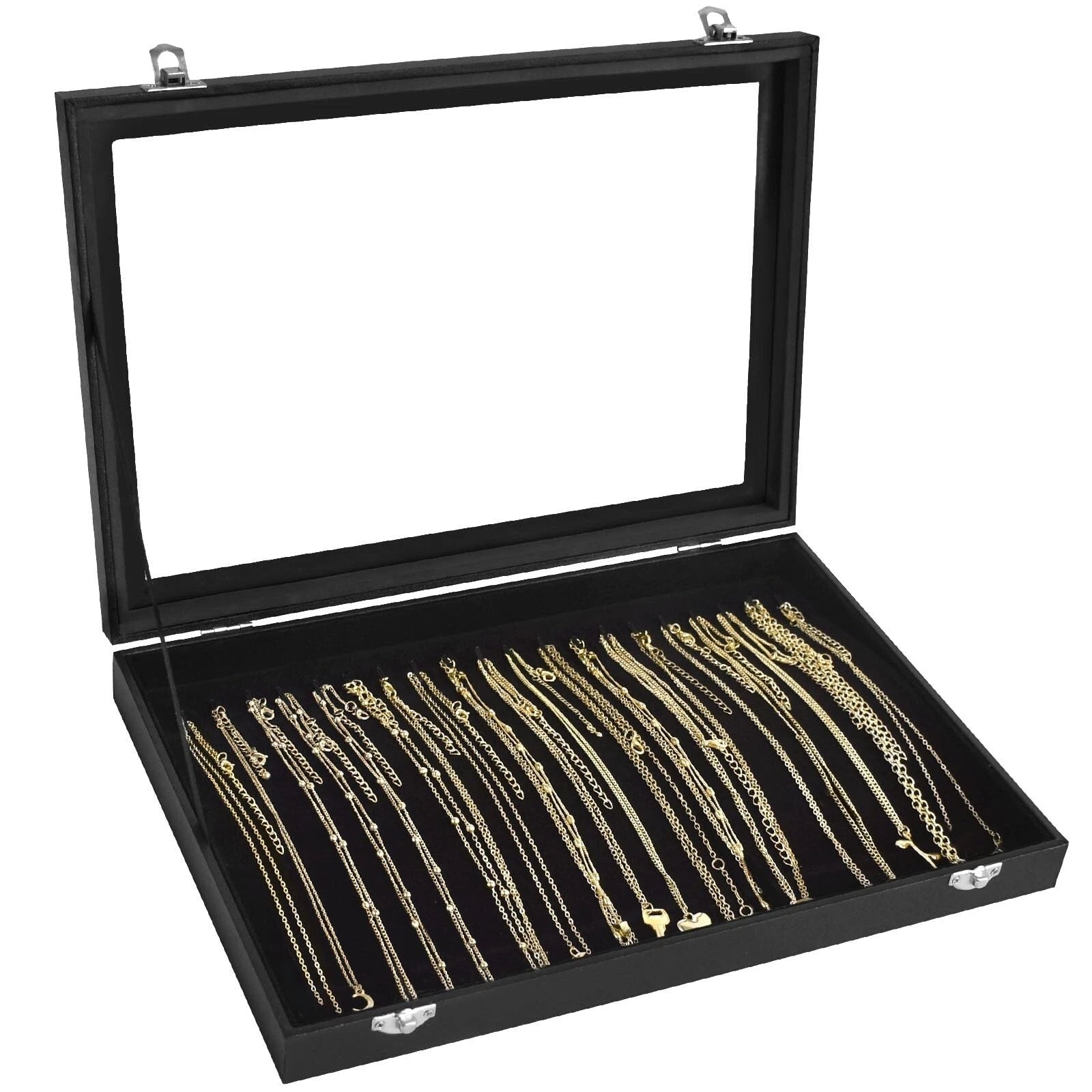 Necklace Organizer Box with Clear Lid Velvet Tray for Jewelry Storage Display... | eBay